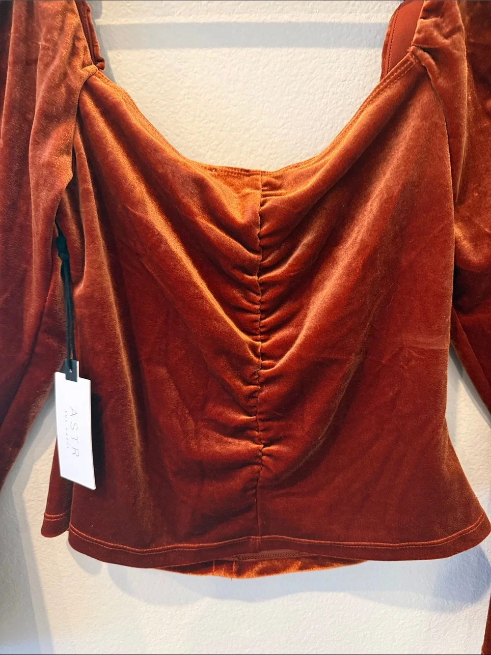 ASTR The Label Vanya Rust Orange Velvet Puff Long Sleeve Size‎ Small